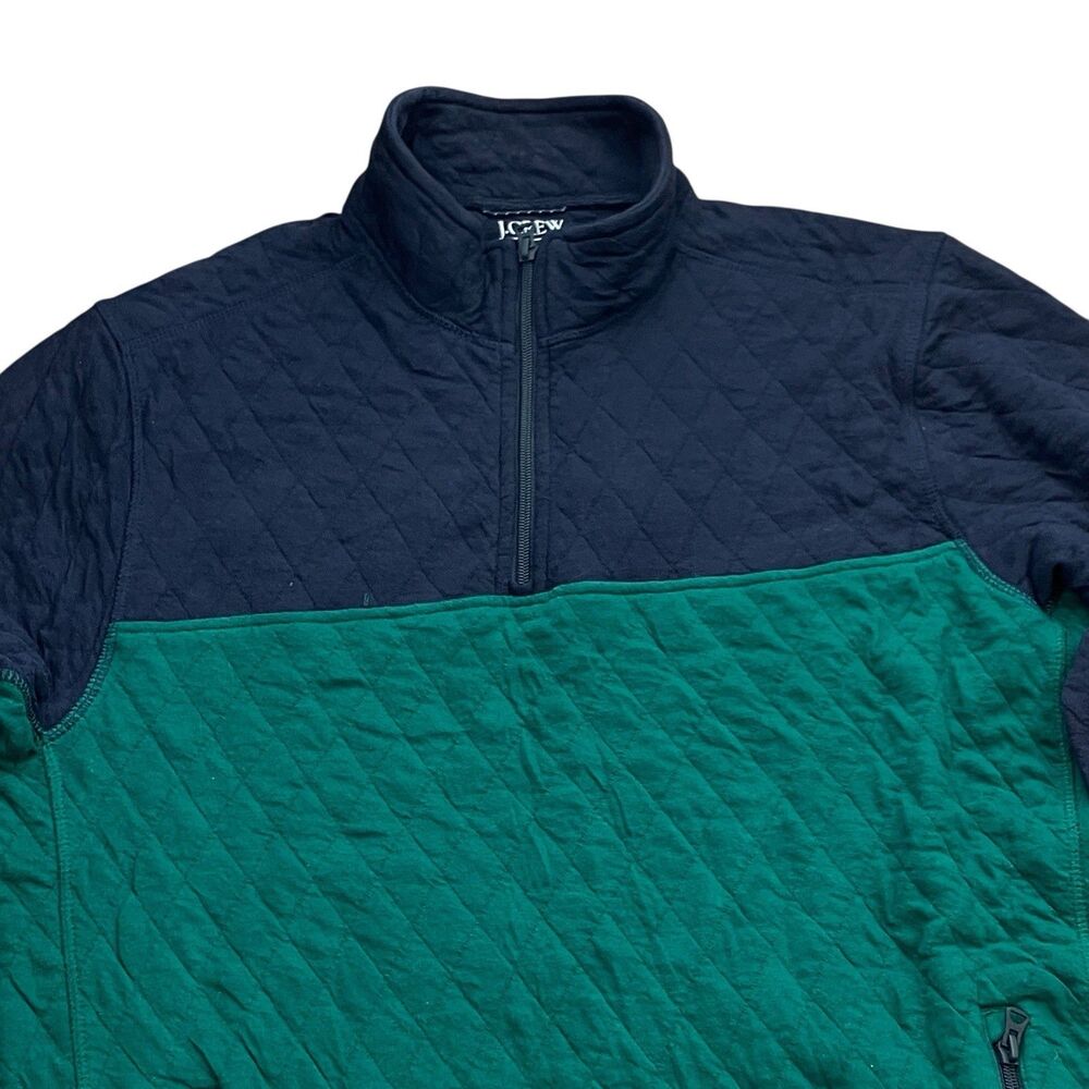 J Crew Sweater Mens M Green Quilted Half Zip Pullover Colorblock Smart Casual